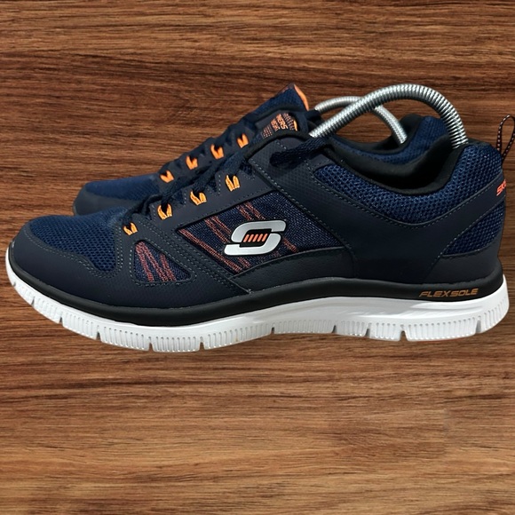 Men’s Skechers Navy & Orange Mesh S Logo Lightweight Running Sneakers, Size 12. - Picture 5 of 13